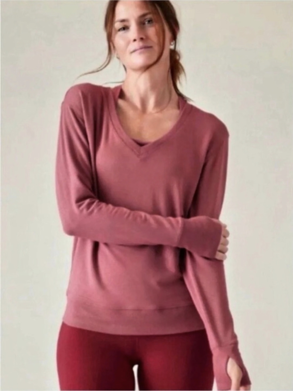 Athleta Sunrise V-Neck Lightweight Pullover Mauve Pink Women Large
